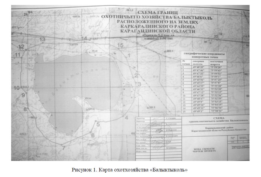 Карта охотхозяйства «Балыктыколь»